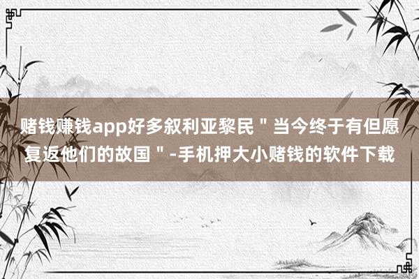 赌钱赚钱app好多叙利亚黎民＂当今终于有但愿复返他们的故国＂-手机押大小赌钱的软件下载